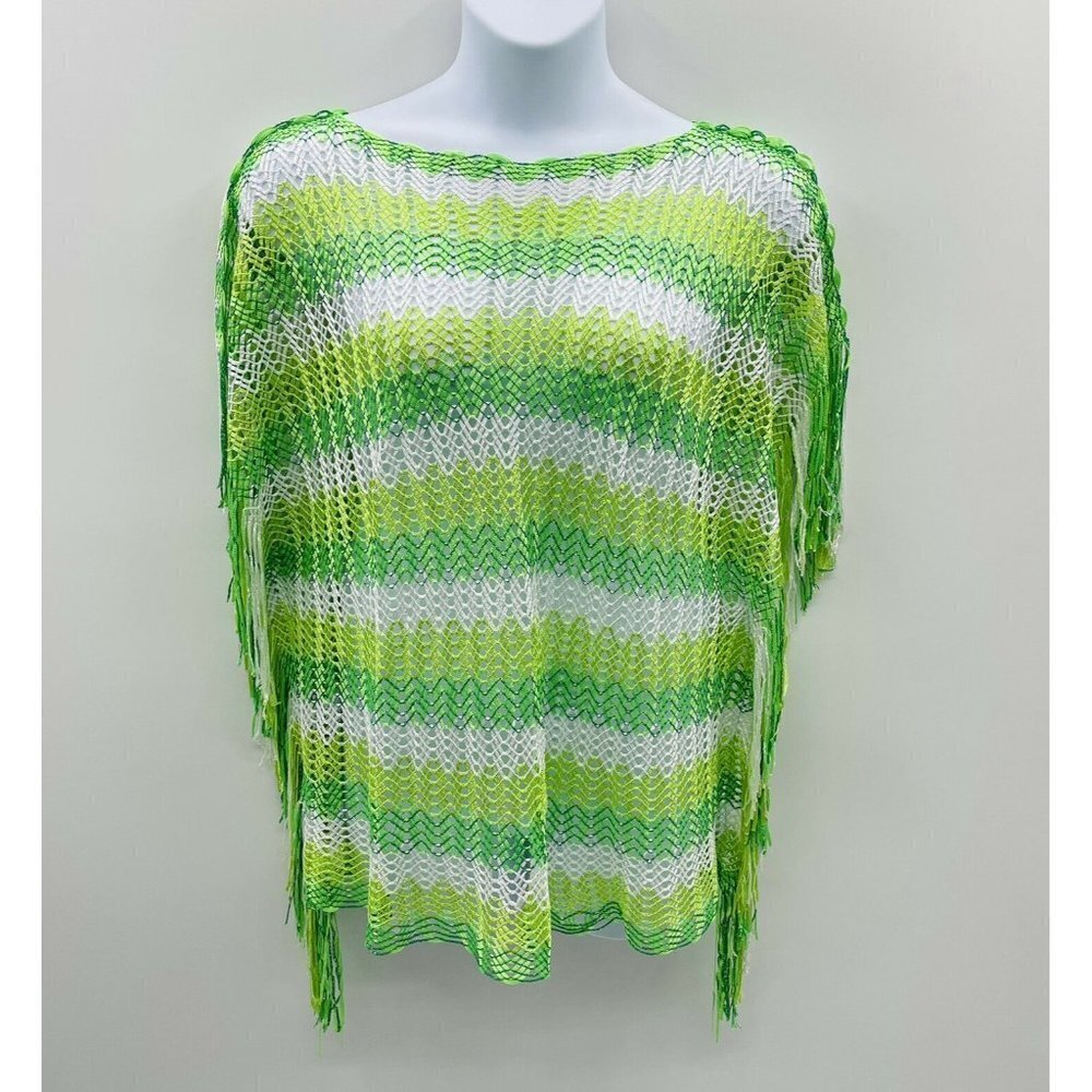 Womens One Size Fits Most Woven Fringe Swim‎ Suit Cover-Up Beachwear Green
